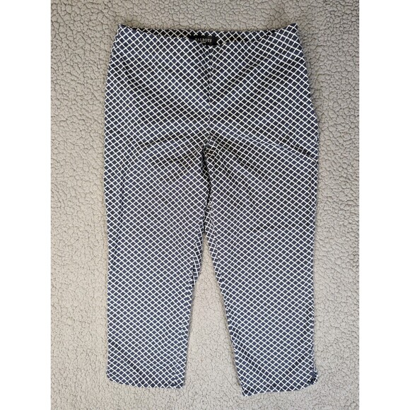 Talbots Pants - Talbots Capri Cropped Pants Womens 8P Straight Mid Rise Geometric Blue White